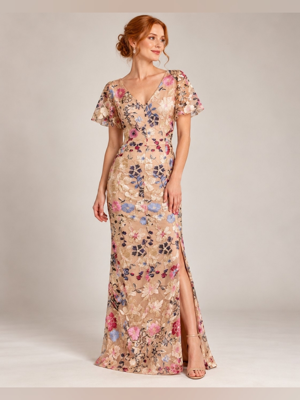 NWT JS Collections Magnolia Floral Embroidered Formal Gown Size 16